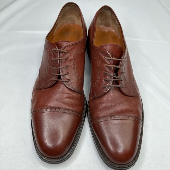 Salvatore Ferragamo Dress Shoes Mens 10 D Leather Brown Cap Toe Vibram Gumlite - Picture 2 of 10